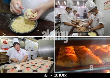 (170929) -- SHANGHAI, 29 septembre 2017 -- cuisinier faire des gâteaux de lune au fromage de crevettes dans un restaurant à Shanghai, dans l'est de la Chine, le 26 septembre 2017. Le gâteau de lune est le dessert traditionnel du peuple chinois pendant la fête de la mi-automne, qui tombe le 15e jour du 8e mois du calendrier lunaire chinois, ou le 4 octobre de cette année.) (wyl) CHINE-MI-AUTOMNE FESTIVAL-GÂTEAU DE LUNE (CN) DuxXiaoyi PUBLICATIONxNOTxINxCHN Banque D'Images