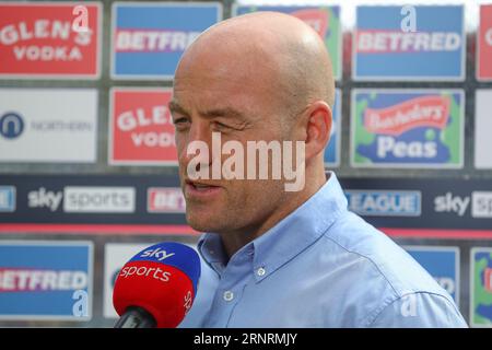 Warrington, Royaume-Uni. 02 septembre 2023. Danny Ward de Castleford Tigers donne une interview après le match Betfred Super League Round 24 Warrington Wolves vs Castleford Tigers au Halliwell Jones Stadium, Warrington, Royaume-Uni, le 2 septembre 2023 (photo de Gareth Evans/News Images) à Warrington, Royaume-Uni le 9/2/2023. (Photo Gareth Evans/News Images/Sipa USA) crédit : SIPA USA/Alamy Live News Banque D'Images