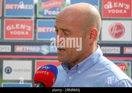 Warrington, Royaume-Uni. 02 septembre 2023. Danny Ward de Castleford Tigers donne une interview après le match Betfred Super League Round 24 Warrington Wolves vs Castleford Tigers au Halliwell Jones Stadium, Warrington, Royaume-Uni, le 2 septembre 2023 (photo de Gareth Evans/News Images) à Warrington, Royaume-Uni le 9/2/2023. (Photo Gareth Evans/News Images/Sipa USA) crédit : SIPA USA/Alamy Live News Banque D'Images