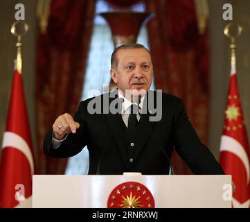 Bilder des Tages (171020) -- ISTANBUL, 20 octobre 2017 -- le président turc Recep Tayyip Erdogan s'adresse à une conférence de presse à Istanbul, Turquie, le 20 octobre 2017. Le président turc Recep Tayyip Erdogan a dénoncé vendredi les États-Unis, la France et l'Allemagne pour leur soutien au Parti des travailleurs du Kurdistan (PKK), qui est interdit. TURQUIE-ISTANBUL-ERDOGAN-ETATS-UNIS-FRANCE-ALLEMAGNE-SOUTIEN DU PKK-DÉNONCIATION ANADOLUXAGENCY PUBLICATIONXNOTXINXCHN Banque D'Images