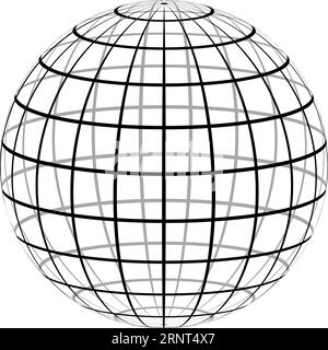 Réticule globe 3D, réticule de modèle de fil de lignes de champ parallèles Meridian Illustration de Vecteur