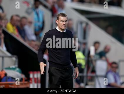 Matt Taylor, entraîneur de Rotherham United, lors du Sky Bet Championship Match à l'AESSEAL New York Stadium, Rotherham. Date de la photo : Samedi 2 septembre 2023. Banque D'Images