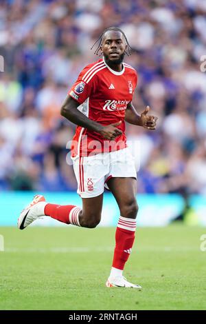 Le Nuno Tavares de Nottingham Forest en action lors du match de Premier League à Stamford Bridge, Londres. Date de la photo : Samedi 2 septembre 2023. Banque D'Images