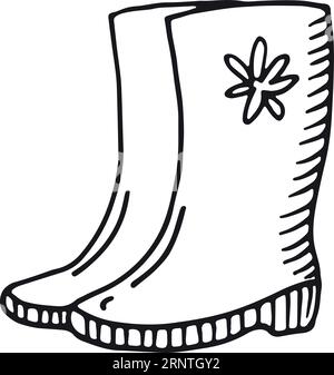 Bottes en caoutchouc doodle. Icône de chaussures d'automne pour agriculteurs Illustration de Vecteur