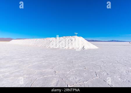 800 km2 désert de sel Salinas grandes, saline pan, mines de sel, montagne de sel, plaine, montagnes, lithium, matière première, précieux, métal léger, sodium Banque D'Images