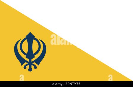 Drapeau orange avec symbole de la religion Sikh appelé KHANDA constitué par deux cimeterres et les hommes avec des turbans Illustration de Vecteur