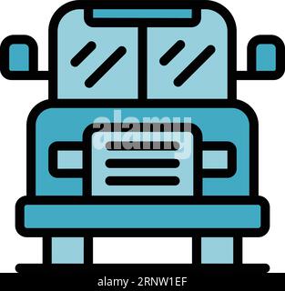 Vecteur de contour d'icône d'autobus scolaire. Éducation des handicapés. Enfant apprenant la couleur à plat Illustration de Vecteur