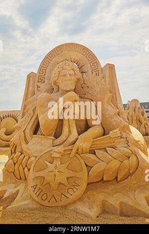 Sondervig, Danemark, 21 mai 2023 : Sand Sculpture Festival. Apollo Banque D'Images