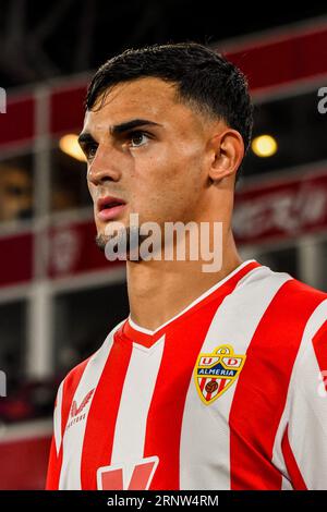 Almeria, Espagne. 01 septembre 2023. ALMERIA, ESPAGNE - SEPTEMBRE 1 : Marc Publill de UD Almeria au début du match entre UD Almeria et RC Celta de Vigo de la Liga EA Sports le 1 septembre 2023 au Power Horse Stadium à Almeria, Espagne. (Photo de Samuel Carreño/ crédit : PX Images/Alamy Live News Banque D'Images