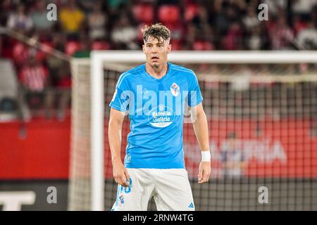 Almeria, Espagne. 01 septembre 2023. ALMERIA, ESPAGNE - SEPTEMBRE 1 : Jorgen Strand Larsen du RC Celta de Vigo se concentre lors du match entre UD Almeria et RC Celta de Vigo de la Liga EA Sports le 1 septembre 2023 au Power Horse Stadium à Almeria, Espagne. (Photo de Samuel Carreño/ crédit : PX Images/Alamy Live News Banque D'Images