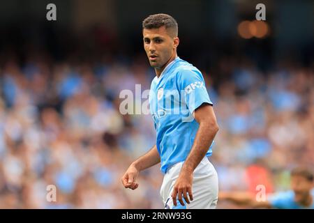 Manchester, Royaume-Uni. 02 septembre 2023. Rodrigo #16 de Manchester City lors du match de Premier League Manchester City vs Fulham à Etihad Stadium, Manchester, Royaume-Uni, le 2 septembre 2023 (photo de Conor Molloy/News Images) à Manchester, Royaume-Uni le 9/2/2023. (Photo de Conor Molloy/News Images/Sipa USA) crédit : SIPA USA/Alamy Live News Banque D'Images