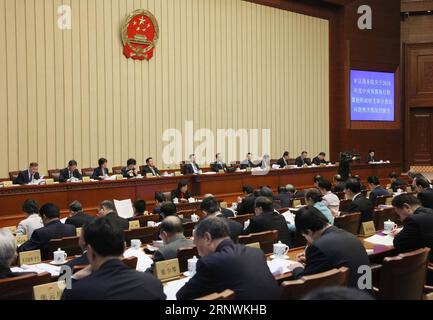 (171223) -- BEIJING, 23 décembre 2017 -- Zhang Dejiang, président du Comité permanent de l'Assemblée populaire nationale (APN), assiste à la deuxième séance plénière de la 31e réunion 12 du Comité permanent de l'APN au Grand Hall du peuple à Beijing, capitale de la Chine, le 23 décembre 2017.) (zkr) CHINE-BEIJING-NPC COMITÉ PERMANENT-RÉUNION (CN) LiuxWeibing PUBLICATIONxNOTxINxCHN Banque D'Images