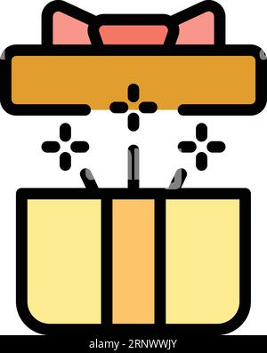 Vecteur de contour d'icône de boîte ouverte surpris. Amusement personnel. Célébrez l'effet de couleur plat Illustration de Vecteur