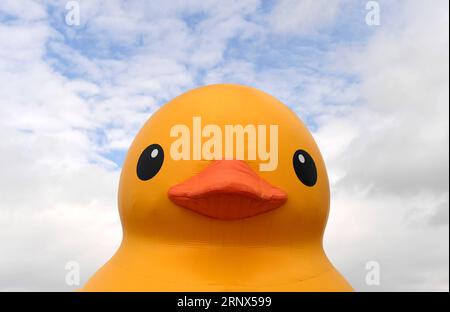 (180113) -- KUNMING, 13 janvier 2018 -- le canard en caoutchouc est vu à Kunming, capitale de la province du Yunnan du sud-ouest de la Chine, le 13 janvier 2018. L'idée originale de l'artiste néerlandais Florentijn Hofman, le canard gonflable géant en caoutchouc, sera exposée jusqu'au 2 mars. ) (Lhy) CANARD EN CAOUTCHOUC CHINA-YUNNAN-KUNMING (CN) LinxYiguang PUBLICATIONxNOTxINxCHN Banque D'Images