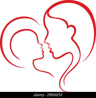 La mère et l'enfant dessinent à l'intérieur de la forme du cœur Illustration de Vecteur