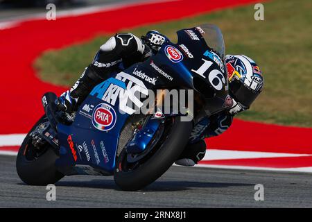 Barcelone, Espagne. 1 septembre 2023. Joe Roberts des USA de Italtrans Racing Team avec Kalex lors de l'entraînement du Moto2 Gran Premi Energi Monster de Catalunya au circuit de Barcelona-Catalunya à Barcelone. (Image de crédit : © David Ramirez/DAX via ZUMA Press Wire) USAGE ÉDITORIAL SEULEMENT! Non destiné à UN USAGE commercial ! Banque D'Images