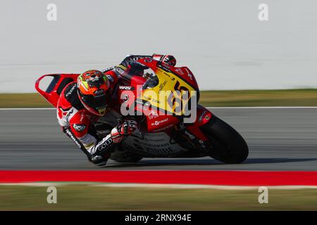 Barcelone, Espagne. 1 septembre 2023. Yeray Ruiz d'Espagne de l'équipe Forward avec Forward lors de la pratique de Moto2 Gran Premi Energi Monster de Catalunya au circuit de Barcelona-Catalunya à Barcelone. (Image de crédit : © David Ramirez/DAX via ZUMA Press Wire) USAGE ÉDITORIAL SEULEMENT! Non destiné à UN USAGE commercial ! Banque D'Images