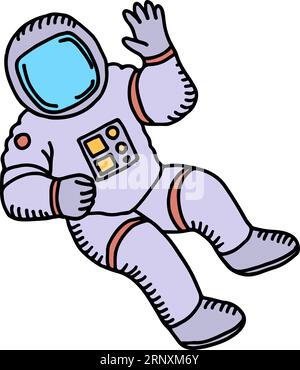 Saluant l'astronaute doodle. Icône de main agitée de Spaceman Illustration de Vecteur