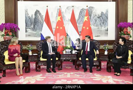 (180207) -- BEIJING, le 7 février 2018 -- le président chinois Xi Jinping rencontre le roi néerlandais Willem-Alexander à Beijing, capitale de la Chine, le 7 février 2018. La femme de Xi, Peng Liyuan, et la reine Maxima ont également assisté à la réunion. ) (Lb) CHINE-BEIJING-XI JINPING-DUTCH KING-MEETING (CN) DingxLin PUBLICATIONxNOTxINxCHN Banque D'Images