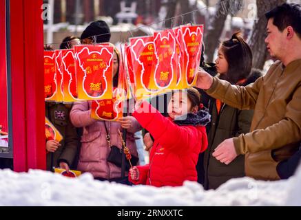 (180216) -- URUMQI, 16 février 2018 -- les gens devinent des énigmes de lanternes dans le parc Hongshan à Urumqi, dans la région autonome ouygur du Xinjiang du nord-ouest de la Chine, 16 février 2018. Les gens ont organisé différentes activités pour célébrer le nouvel an lunaire chinois dans toute la Chine. ) (lx) CHINA-SPRING FESTIVAL-CELEBRATION (CN) JiangxWenyao PUBLICATIONxNOTxINxCHN Banque D'Images