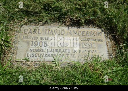 Los Angeles, Californie, États-Unis 1 septembre 2023 lauréat du prix Nobel/physicien Carl David Anderson tombe dans le cimetière du Forest Lawn Memorial Park Hollywood Hills le 1 septembre 2023 à Los Angeles, Californie, États-Unis. Photo de Barry King/Alamy stock photo Banque D'Images