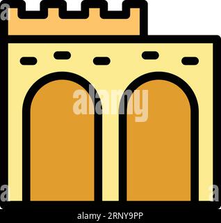 Vecteur de contour d'icône de forteresse antique. Mer de repère. Voyage couleur divisée à plat Illustration de Vecteur