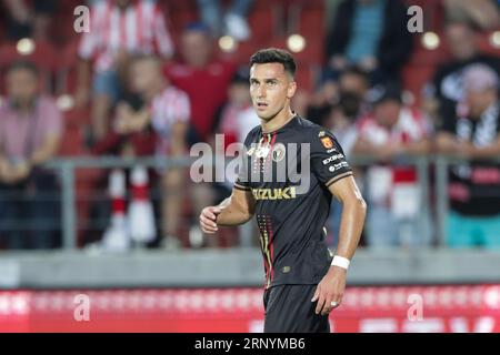 Cracovie, Pologne. 02 septembre 2023. Dominick Zator de Korona Kielce vu lors du match de football polonais PKO Ekstraklasa League 2023/2024 entre Cracovia Krakow et Korona Kielce au stade de Cracovia. Score final ; Cracovia Krakow 0:0 Korona Kielce. Crédit : SOPA Images Limited/Alamy Live News Banque D'Images