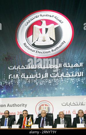 (180402) -- LE CAIRE, 2 avril 2018 -- la photo prise le 2 avril 2018 montre une vue d'ensemble de la conférence de presse tenue par l'Autorité électorale nationale égyptienne (AEN) au Caire, en Égypte. Le Comité présidentiel égyptien a annoncé lundi que le président sortant Abdel-Fattah al-Sisi avait remporté 97,08 pour cent des voix valides à l'élection présidentielle de 2018. (yk) EGYPTE-CAIRE-ÉLECTION PRÉSIDENTIELLE AhmedxGomaa PUBLICATIONxNOTxINxCHN Banque D'Images