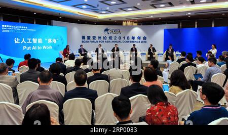 (180411) -- BOAO, avril 11,2018 -- la session de Put IA to Work a lieu pendant la Conférence annuelle 2018 du Forum Boao pour l Asie à Boao, dans la province de Hainan du sud de la Chine, le 11 avril 2018.) (wyl) CHINA-BOAO FORUM FOR ASIA-ai (CN) YangxGuanyu PUBLICATIONxNOTxINxCHN Banque D'Images