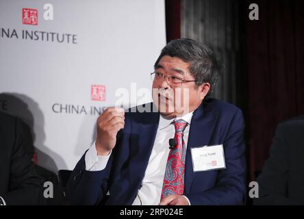 (180413) -- NEW YORK, 13 avril 2018 -- Yuan Ning, président de China Construction America, prend la parole lors d'une table ronde au sommet exécutif 2018 du China Institute, le 12 avril 2018, sur les affaires entre les États-Unis et la Chine dans le nouvel ordre mondial, à New York, aux États-Unis. Les États-Unis doivent éviter d'abuser du plaidoyer pour l'examen de la sécurité nationale et assurer des conditions de concurrence équitables et un environnement prévisible pour les investissements des entreprises chinoises dans le pays, ont déclaré les experts ici jeudi. (Zjl) États-Unis-NEW YORK-FORUM-INVESTISSEMENT CHINOIS WangxYing PUBLICATIONxNOTxINxCHN Banque D'Images