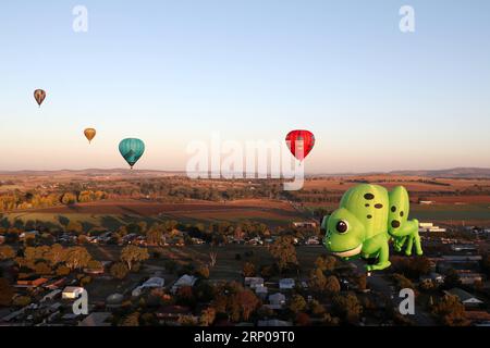 (180428) -- CANOWINDRA, le 28 avril 2018 -- des ballons à air chaud sont photographiés lors du défi international de ballons Canowindra 2018 à Canowindra, en Nouvelle-Galles du Sud, en Australie, le 27 avril 2018.) (dtf) AUSTRALIE-CANOWINDRA-BALLONS BaixXuefei PUBLICATIONxNOTxINxCHN Banque D'Images