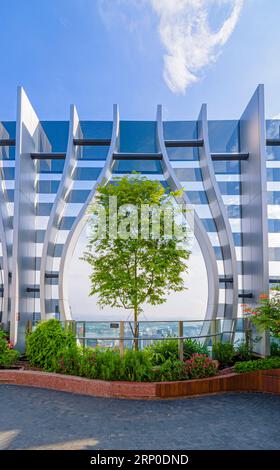 Détail du jardin arboré sur le toit du 51e niveau dans le bâtiment écologique et durable CapitaSpring, 88 Market Street, Singapour Banque D'Images