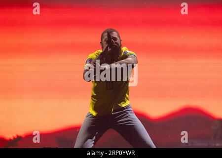 Sao Paulo, Brésil. 03 septembre 2023. SP - SAO PAULO - 09/02/2023 - SAO PAULO, LA VILLE 2023 - Post Malone lors d'un spectacle sur la scène Skyline ce samedi (02) à la première édition du festival de musique de la ville, à l'Interlagos Racetrack de Sao Paulo, où ils sont un public de 500 000 personnes est attendu sur les 5 jours du festival. Photo : Ettore Chiereguini/AGIF/Sipa USA crédit : SIPA USA/Alamy Live News Banque D'Images
