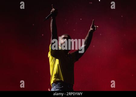 Sao Paulo, Brésil. 03 septembre 2023. SP - SAO PAULO - 09/02/2023 - SAO PAULO, LA VILLE 2023 - Post Malone lors d'un spectacle sur la scène Skyline ce samedi (02) à la première édition du festival de musique de la ville, à l'Interlagos Racetrack de Sao Paulo, où ils sont un public de 500 000 personnes est attendu sur les 5 jours du festival. Photo : Ettore Chiereguini/AGIF/Sipa USA crédit : SIPA USA/Alamy Live News Banque D'Images