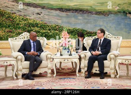 (180605) -- PÉKIN, 5 juin 2018 -- Chen Xi (R), membre du bureau politique du comité central du Parti communiste chinois (PCC) et chef du département de l'organisation du comité central du PCC, rencontre avec une délégation de l'African National Congress (ANC) d'Afrique du Sud dirigée par le Secrétaire général Elias S. Magashule, à Beijing, capitale de la Chine, le 5 juin 2018. (wyl) CHINE-BEIJING-CPC-AFRIQUE DU SUD-ANC-MEETING (CN) ChenxYehua PUBLICATIONxNOTxINxCHN Banque D'Images