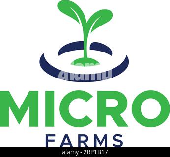 Flat simple MICRO FARMS plants logo Leaf Illustration de Vecteur