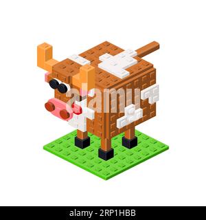 Vache drôle en isométrie. Clipart vectoriel pixel art Illustration de Vecteur