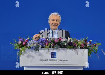 (180707) -- GUIYANG, le 7 juillet 2018 -- Yves Leterme, ancien Premier ministre de Belgique, prend la parole lors de la cérémonie d'ouverture de la Conférence annuelle mondiale Guiyang 2018 de l'Eco Forum, qui s'est tenue à Guiyang, capitale de la province du Guizhou du sud-ouest de la Chine, le 7 juillet 2018. )(Ly) CHINA-GUIYANG-ECO FORUM-OPENING (CN) OuxDongqu PUBLICATIONxNOTxINxCHN Banque D'Images