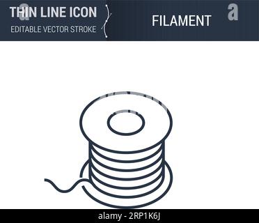 Symbole de l'icône de ligne mince du filament de l'ensemble d'impression et de modélisation 3D. Pictogramme de trait graphique adapté aux infographies. Contour vectoriel modifiable. Haut de gamme Illustration de Vecteur