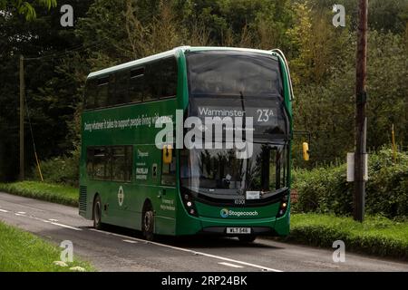 Imberbus 2023, service de bus classique le 19 août à Imber village et d'autres endroits sur la plaine de Salisbury Wiltshire Royaume-Uni Banque D'Images