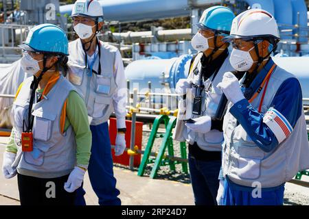 Futaba, Japon. 3 septembre 2023. Les médias étrangers visitent les installations de dilution/rejet de l'eau traitée DANS LES ALPES et les installations connexes lors d'une visite à la centrale nucléaire de Fukushima Daiichi, dans le nord-est du Japon. Une visite de presse guidée par le personnel de Tepco a expliqué le processus de dilution et de surveillance des eaux usées radioactives traitées avant le rejet à la mer de la centrale électrique, géré par Tokyo Electric Power Company (image de crédit : © Rodrigo Reyes Marin/ZUMA Press Wire) À USAGE ÉDITORIAL UNIQUEMENT! Non destiné à UN USAGE commercial ! Banque D'Images