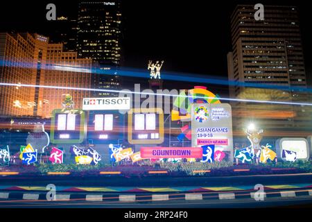 (180817) -- JAKARTA, août 17,2018 -- la photo prise le 14 août 2018 montre la vue nocturne de Jakarta Metropolitan. Le 18 août sera marqué par la cérémonie d'ouverture des 18e Jeux asiatiques à Jakarta, Indonésie. INDONÉSIE-JAKARTA-JEUX ASIATIQUES-VIE QUOTIDIENNE DUXYU PUBLICATIONXNOTXINXCHN Banque D'Images