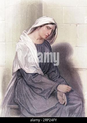 Mère des Maccabées. Vieille illustration colorée gravée du 19e siècle de Mugeres de la Biblia par Joaquin Roca y Cornet 1862 Banque D'Images