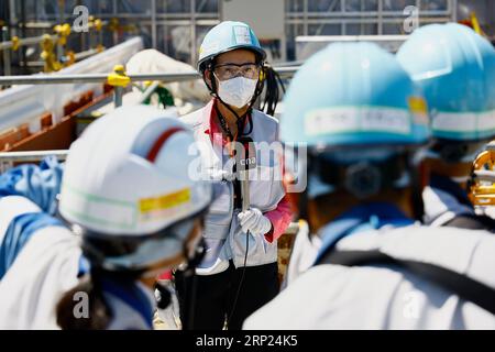 Futaba, Japon. 3 septembre 2023. Les médias étrangers visitent les installations de dilution/rejet de l'eau traitée DANS LES ALPES et les installations connexes lors d'une visite à la centrale nucléaire de Fukushima Daiichi, dans le nord-est du Japon. Une visite de presse guidée par le personnel de Tepco a expliqué le processus de dilution et de surveillance des eaux usées radioactives traitées avant le rejet à la mer de la centrale électrique, géré par Tokyo Electric Power Company (image de crédit : © Rodrigo Reyes Marin/ZUMA Press Wire) À USAGE ÉDITORIAL UNIQUEMENT! Non destiné à UN USAGE commercial ! Banque D'Images