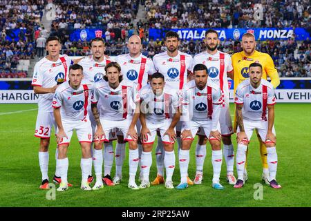 L'AC Monza s'aligne lors du match de football italien Serie A entre Atalanta BC et AC Monza le 2 septembre 2023 au Gewiss Stadium à Bergame, Italie - crédit : Luca Rossini/E-Mage/Alamy Live News Banque D'Images