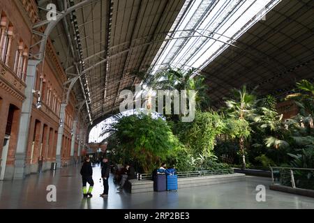 Madrid, Espagne - 17 FÉVRIER 2022 : vue intérieure depuis la gare centrale de Puerta de Atocha à Madrid, capitale de l'Espagne. Banque D'Images