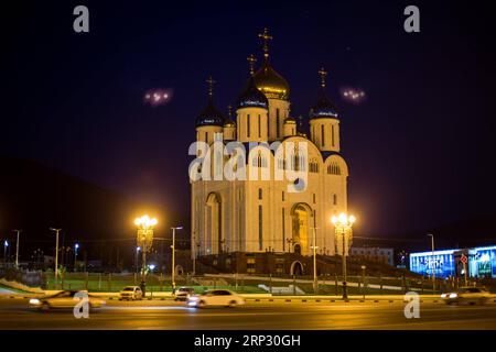 (180915) -- SAKHALINE, 15 septembre 2018 -- une photo prise le 15 septembre 2018 montre une église à Yuzhno-Sakhalinsk, capitale de la région de Sakhaline, Russie. RUSSIE-EXTRÊME-ORIENT-SAKHALIN-VIEW BaixXueqi PUBLICATIONxNOTxINxCHN Banque D'Images