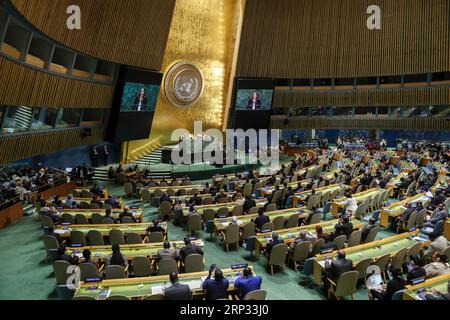 (180918) -- NATIONS UNIES, 18 septembre 2018 -- une photo prise le 18 septembre 2018 montre une vue d'ensemble de la 73e session de l'Assemblée générale des Nations Unies au siège de l'ONU à New York.) ASSEMBLÉE GÉNÉRALE-ONU-73E SESSION-OUVERTURE LIXMUZI PUBLICATIONXNOTXINXCHN Banque D'Images