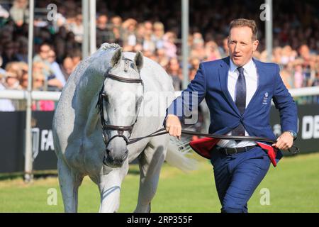 30 août 2023 Burghley Horse Trials inspection vétérinaire Oliver Towned avec Swallow, Springs Banque D'Images