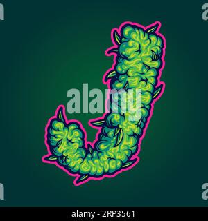 Monogramme sur le thème du cannabis avec des illustrations vectorielles complexes lettre J pour votre logo de travail, t-shirt de marchandises, autocollants et dessins d'étiquettes, affiche, gre Illustration de Vecteur